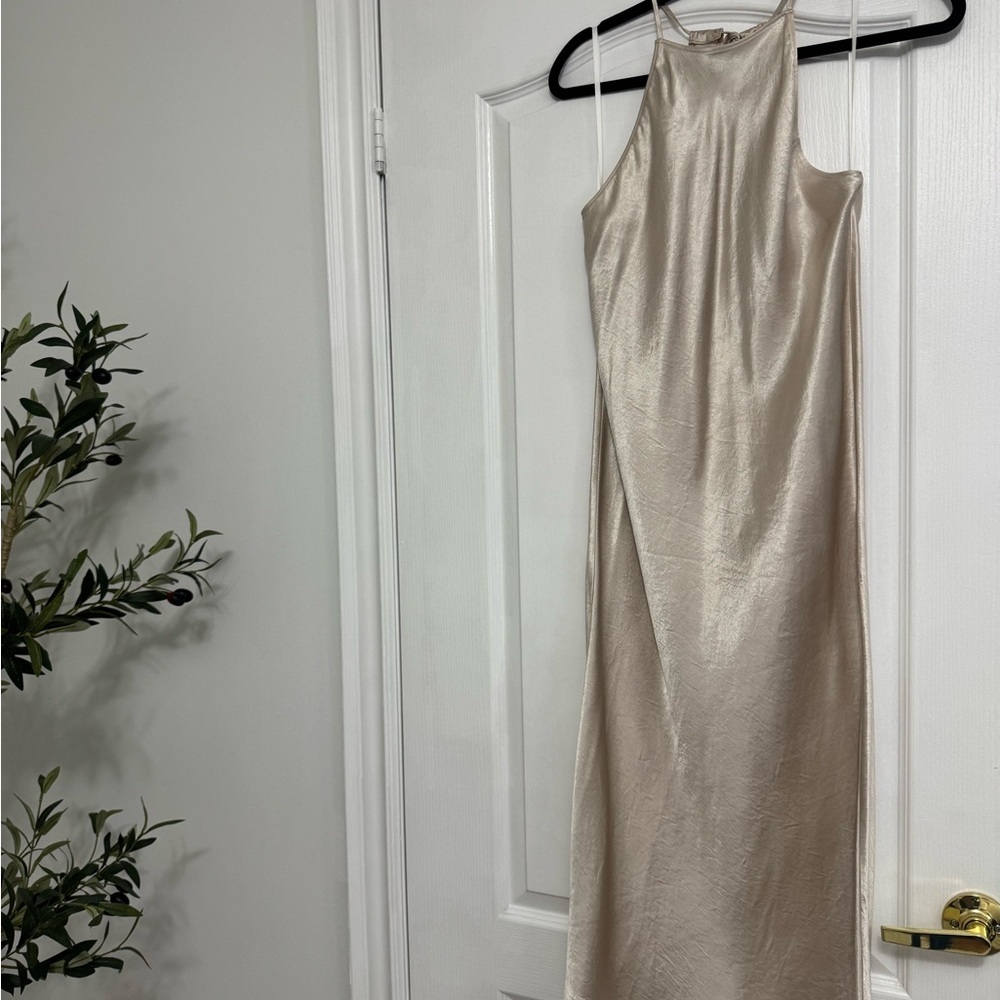 BABATON Satin Cream Backless Dress